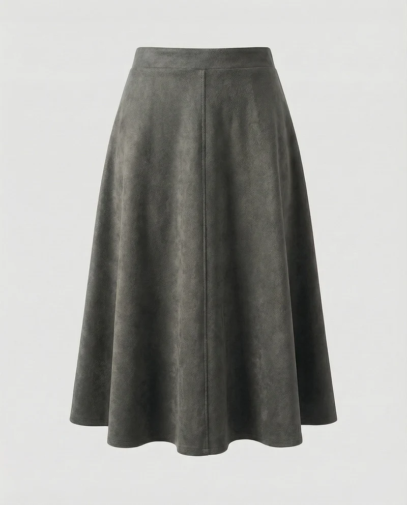 Damen Klassische Mittige Ziernaht Veloursimitat Midirock