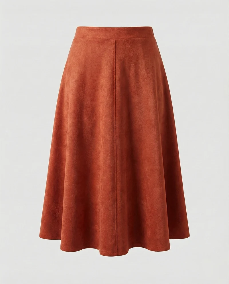 Damen Klassische Mittige Ziernaht Veloursimitat Midirock