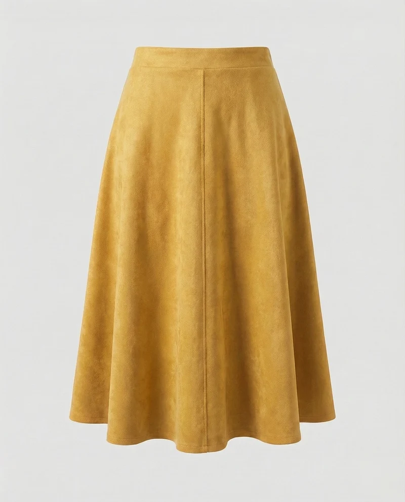 Damen Klassische Mittige Ziernaht Veloursimitat Midirock