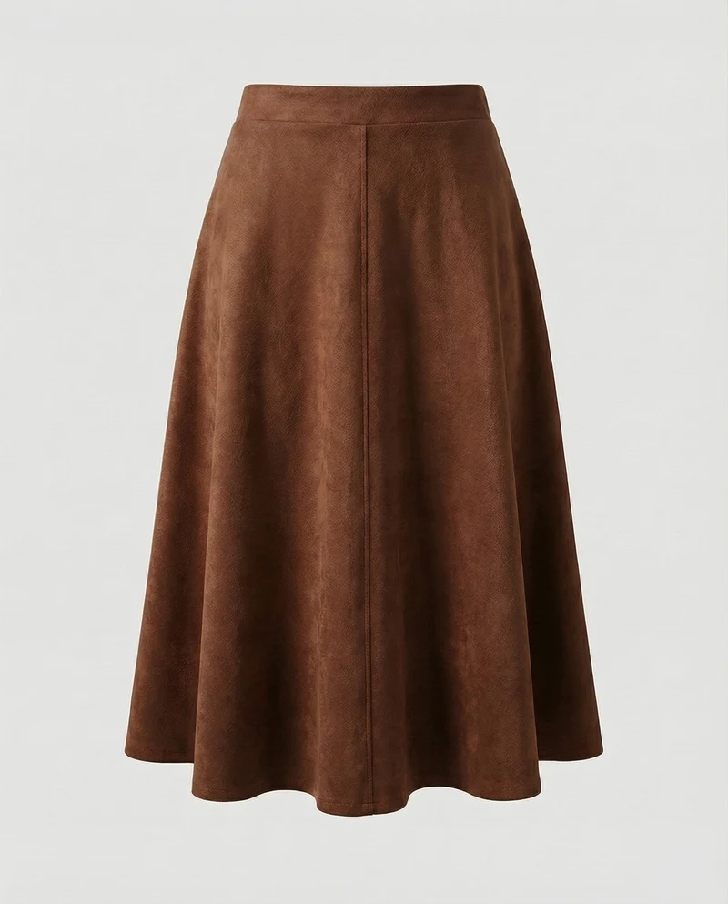 Damen Klassische Mittige Ziernaht Veloursimitat Midirock