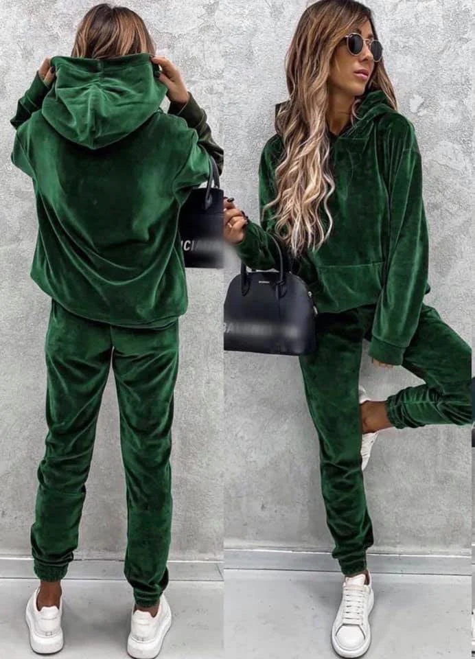 Damen luxuriöses Mikrofaser-Sportanzug mit Kapuze und Taschen