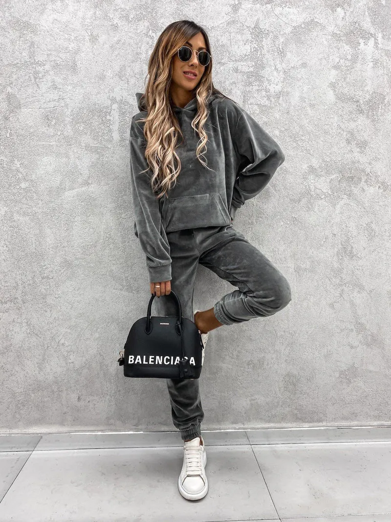 Damen luxuriöses Mikrofaser-Sportanzug mit Kapuze und Taschen