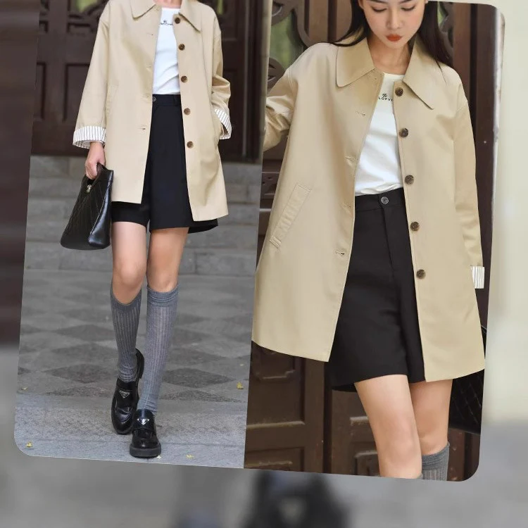 Damen Modische Übergangsjacke mit breitem Kragen und Knopfdetails Nord Taschen