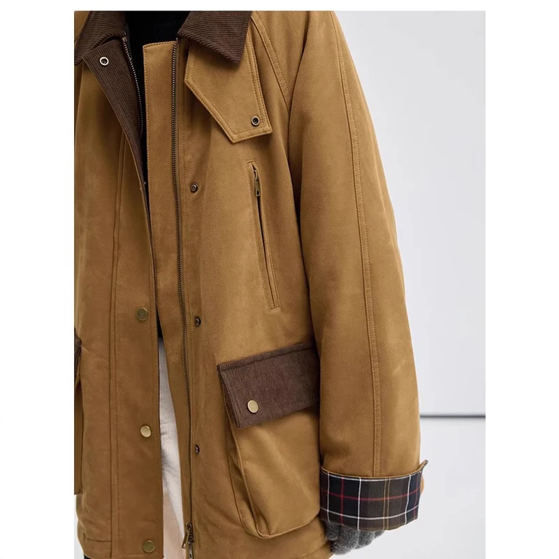 Damen Modische Übergangsjacke aus weichem Material mit Karomuster Nord Taschen