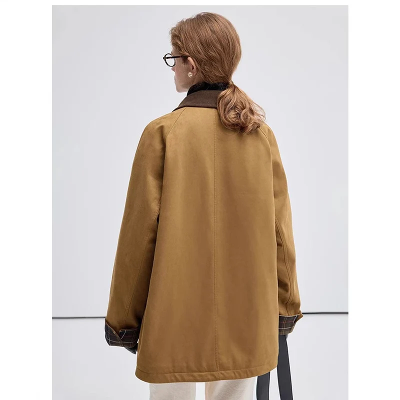 Damen Modische Übergangsjacke aus weichem Material mit Karomuster Nord Taschen