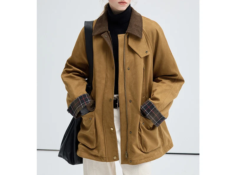 Damen Modische Übergangsjacke aus weichem Material mit Karomuster Nord Taschen