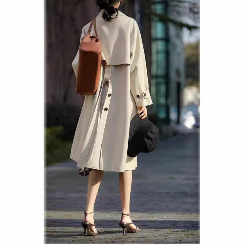 Damen Modische Trenchjacke mit Taillengürtel und schickem Design Nord Taschen