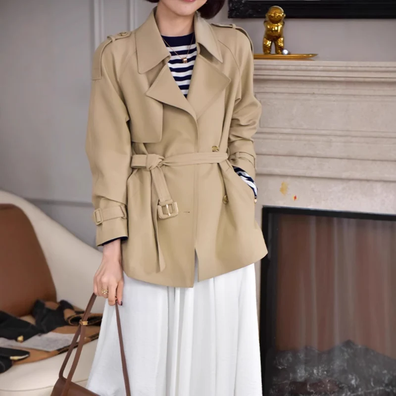 Damen Modische Trenchjacke mit Taillengürtel Nord Taschen