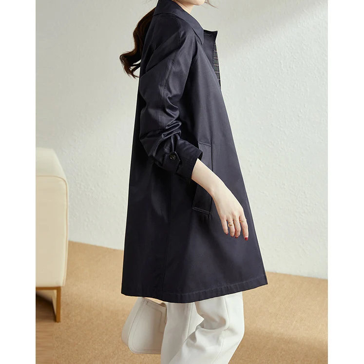 Damen Modische Trenchjacke mit stilvollem Kragen und praktischen Taschen Nord Taschen