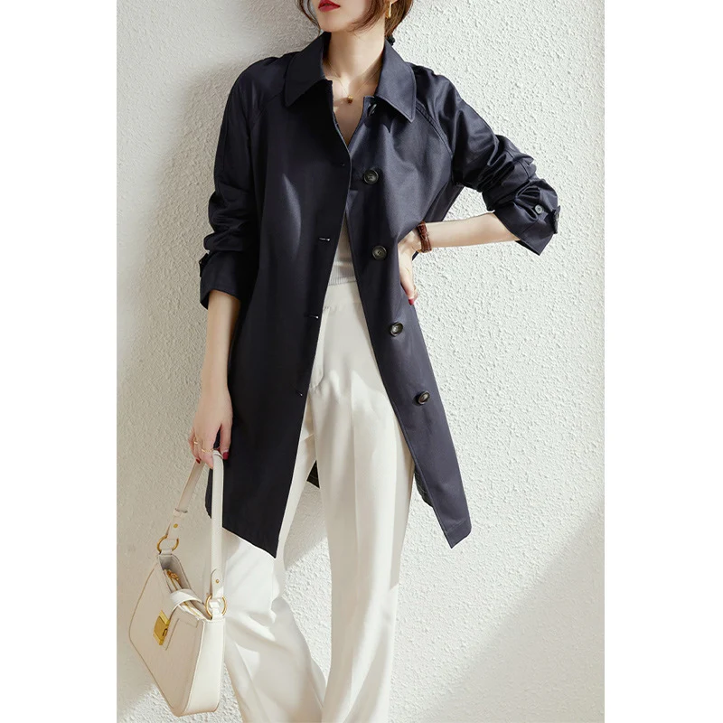 Damen Modische Trenchjacke mit stilvollem Kragen und praktischen Taschen Nord Taschen