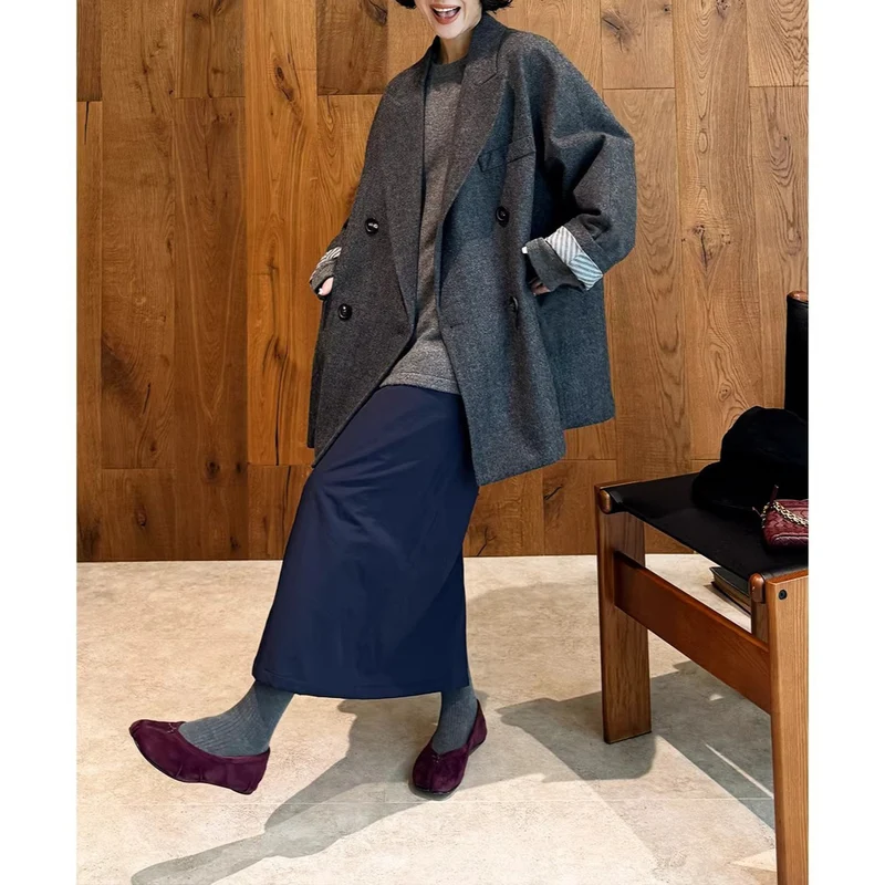 Damen Modischer Oversized Blazer mit doppelter Knopfleiste Nord Taschen