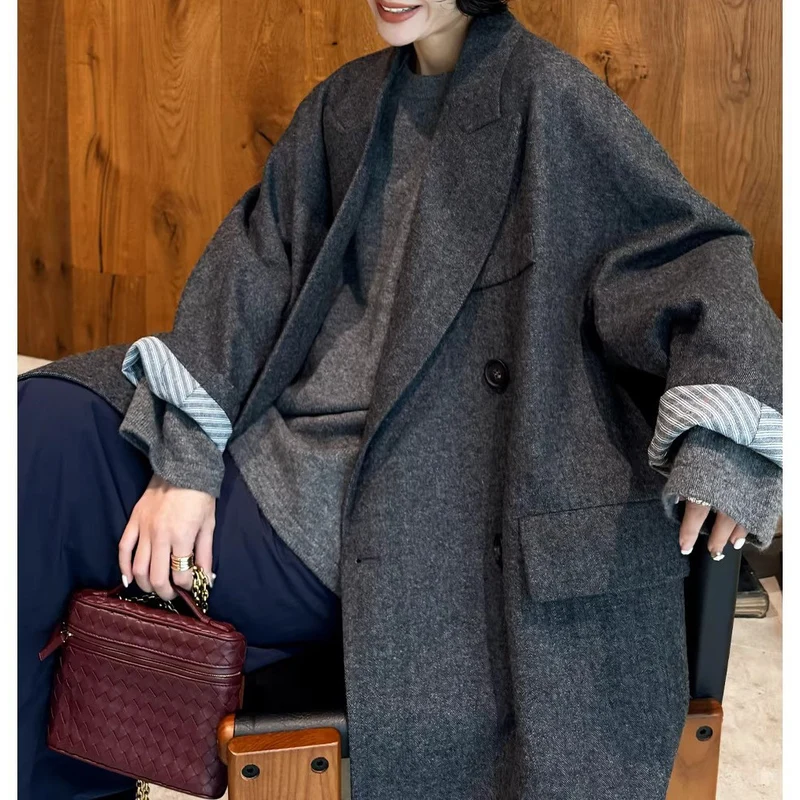 Damen Modischer Oversized Blazer mit doppelter Knopfleiste Nord Taschen