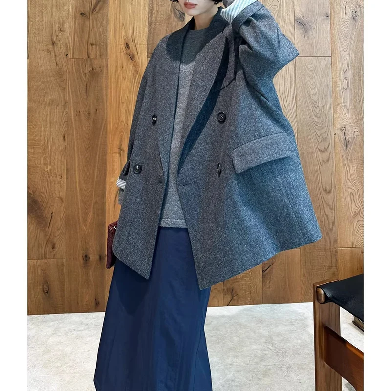 Damen Modischer Oversized Blazer mit doppelter Knopfleiste Nord Taschen