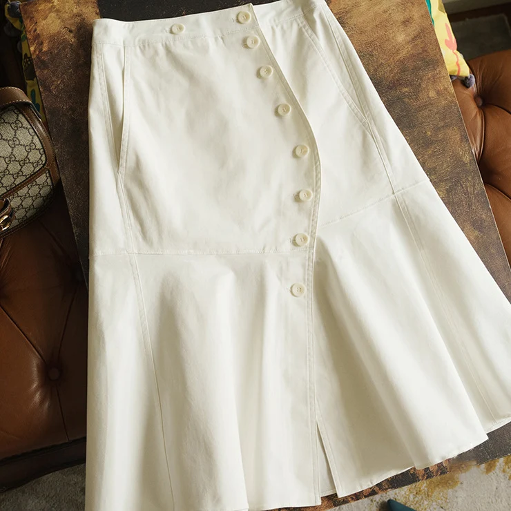 Damen Modischer Midirock mit Knopfleiste und schwingendem Saum Nord Taschen