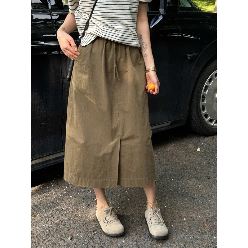 Damen Modischer Midirock mit elastischem Bund und Taschen Nord Taschen