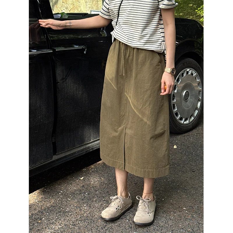 Damen Modischer Midirock mit elastischem Bund und Taschen Nord Taschen