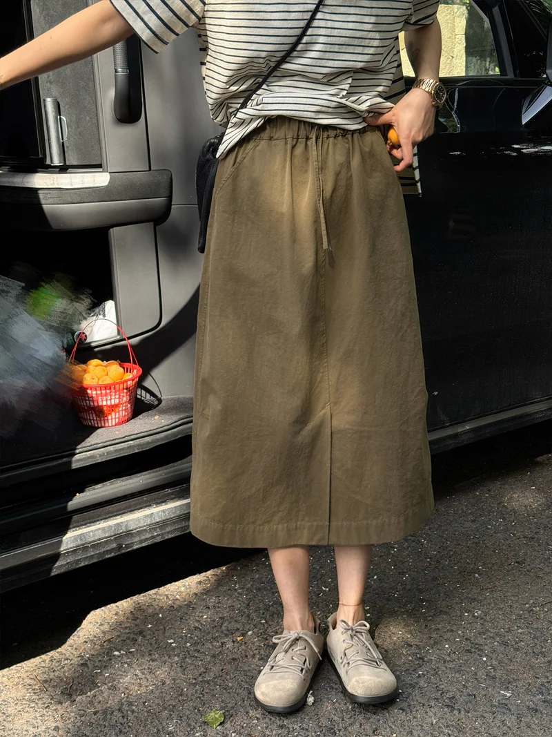 Damen Modischer Midirock mit elastischem Bund und Taschen Nord Taschen