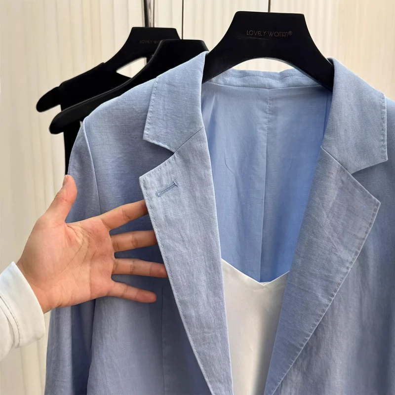 Damen Modischer Leinenblazer mit zwei Taschen Nord Taschen