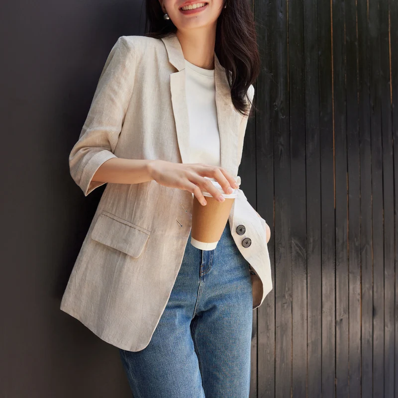 Damen Modischer Leinenblazer Nord Taschen