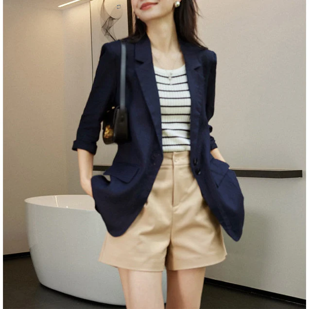 Damen Modischer Leinenblazer Nord Taschen
