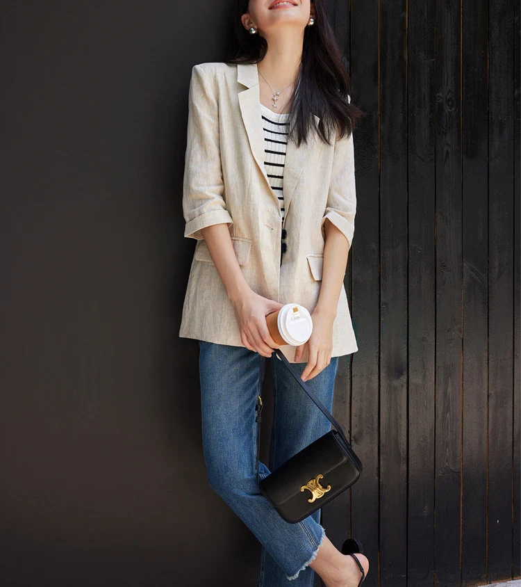 Damen Modischer Leinenblazer Nord Taschen