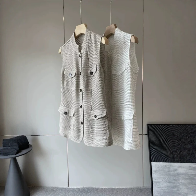 Damen Modische ärmellose Weste mit Taschen Nord Taschen