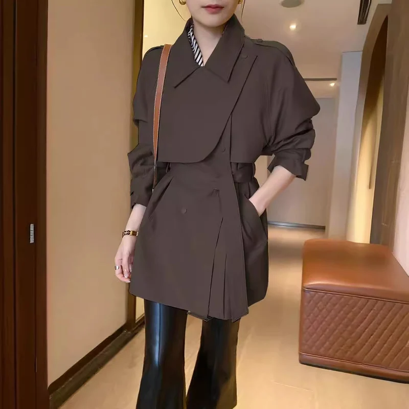 Damen Modernes Trenchcoat mit Taillengürtel Nord Taschen