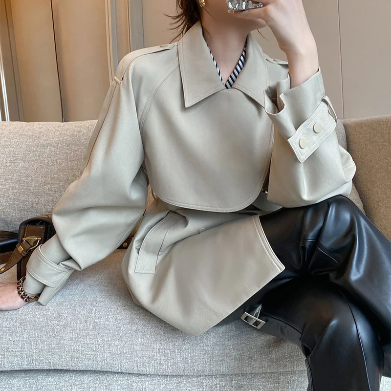 Damen Modernes Trenchcoat mit Taillengürtel Nord Taschen