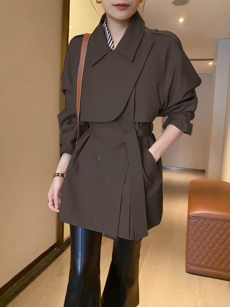 Damen Modernes Trenchcoat mit Taillengürtel Nord Taschen