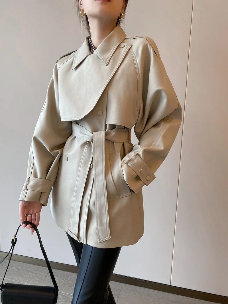 Damen Modernes Trenchcoat mit Taillengürtel Nord Taschen