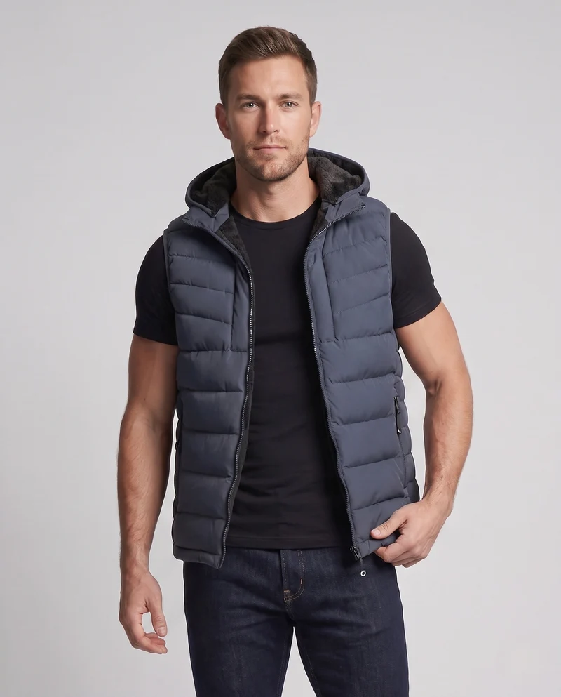 Herren ultra-warme gepolsterte Weste mit Kapuze, Fleece-Innenfutter und winddichter Außenschicht