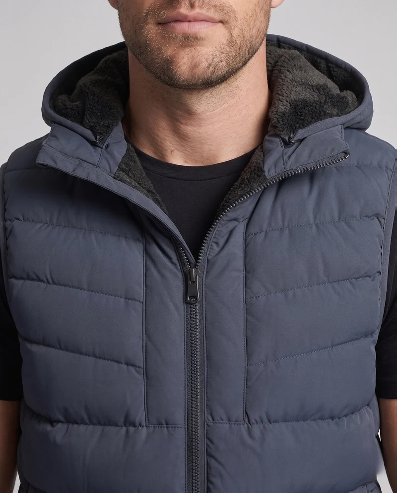 Herren ultra-warme gepolsterte Weste mit Kapuze, Fleece-Innenfutter und winddichter Außenschicht