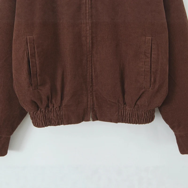 Damen Cordjacke aus Breitcord mit Reißverschluss, Hemdkragen und elastischem Saum Nord Taschen