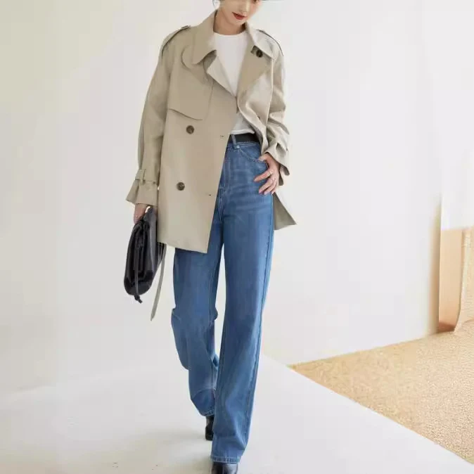 Damen Modische Trenchjacke mit doppeltem Knopfverschluss Nord Taschen