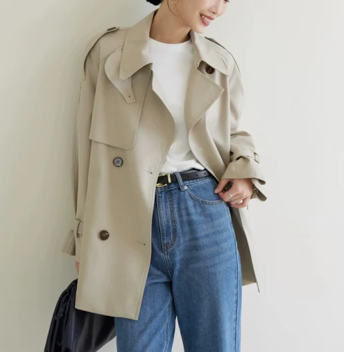 Damen Modische Trenchjacke mit doppeltem Knopfverschluss Nord Taschen