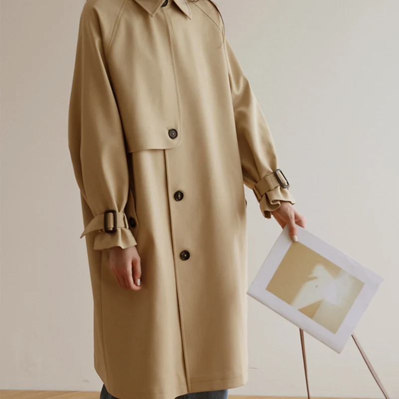 Damen Modische Trenchjacke mit breitem Kragen Nord Taschen