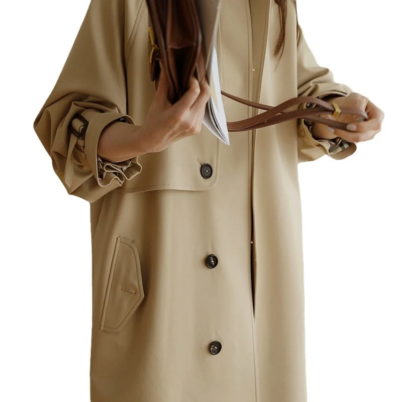 Damen Modische Trenchjacke mit breitem Kragen Nord Taschen