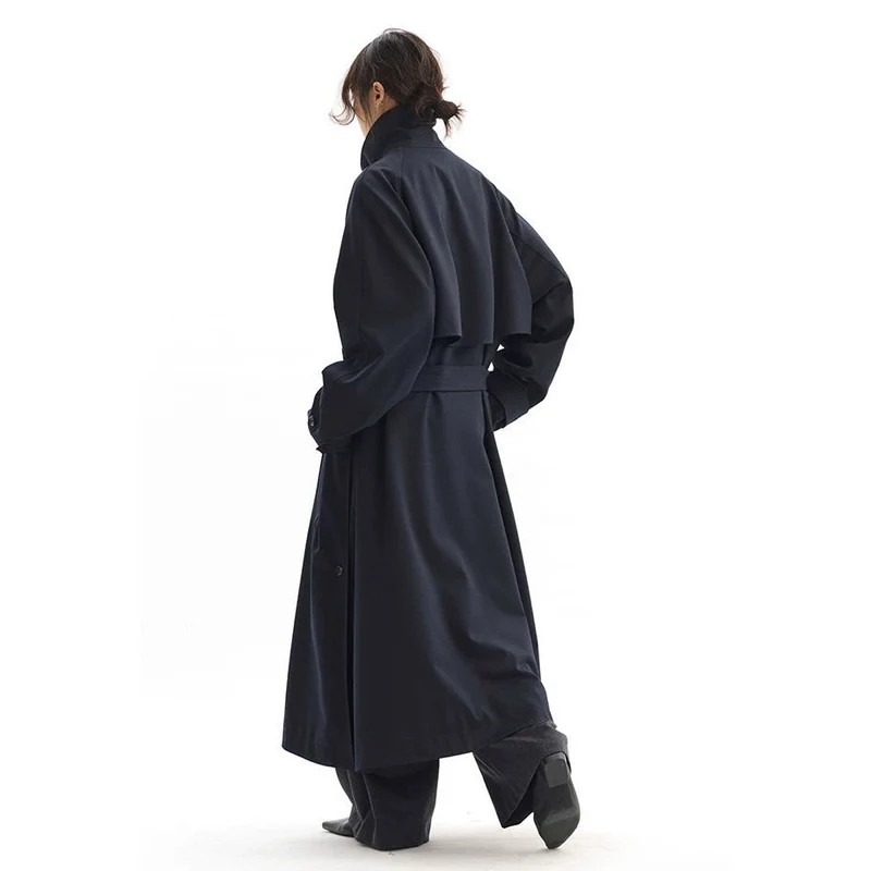 Damen Modischer Langmantel mit hochgeschlossenem Kragen und Taillengürtel Nord Taschen