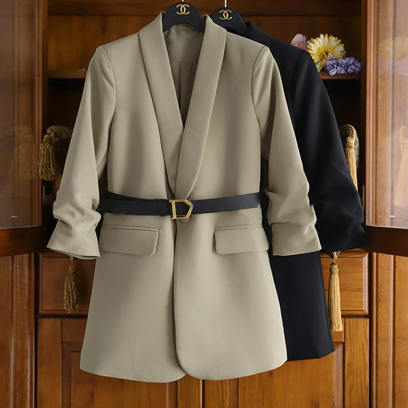 Damen Moderner Blazer mit Taillengürtel Nord Taschen