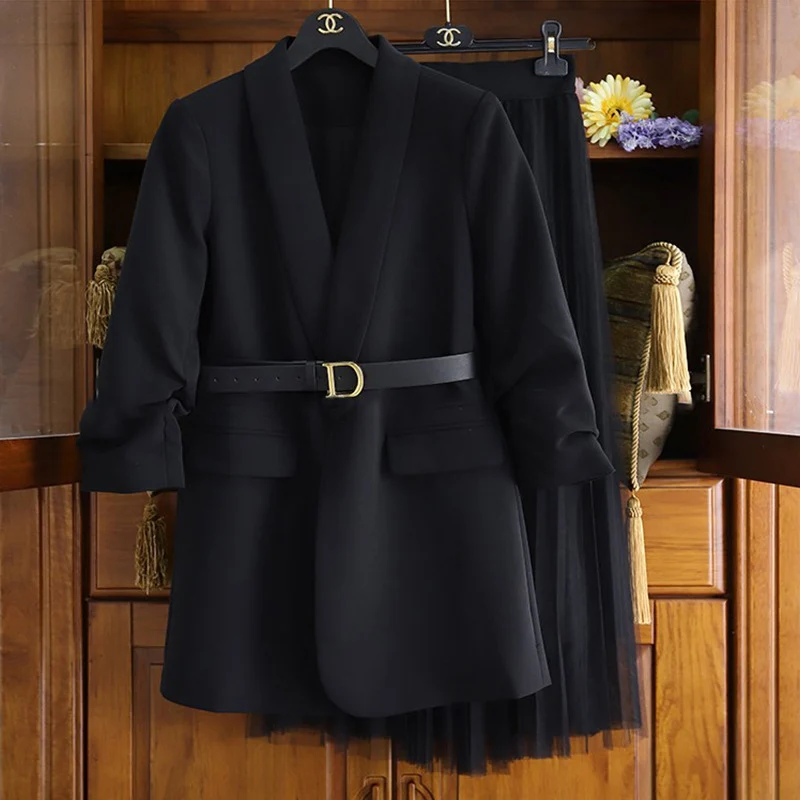 Damen Moderner Blazer mit Taillengürtel Nord Taschen