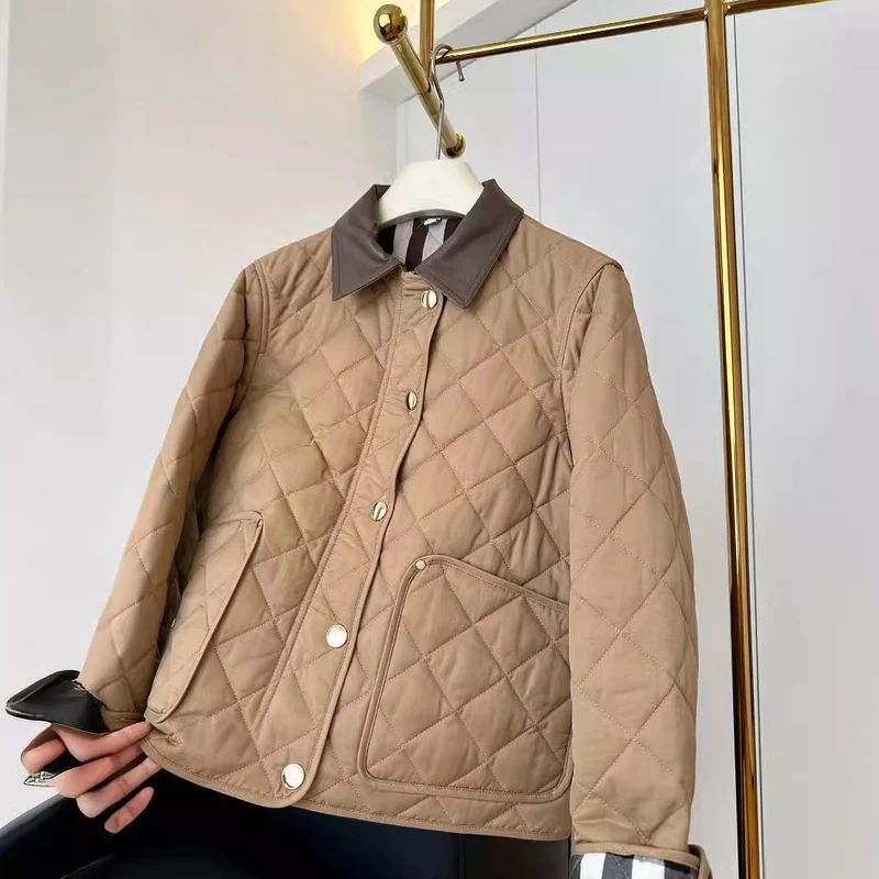 Damen Modische Steppjacke mit eleganter Lederkragen Nord Taschen
