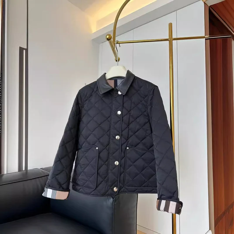 Damen Modische Steppjacke mit eleganter Lederkragen Nord Taschen