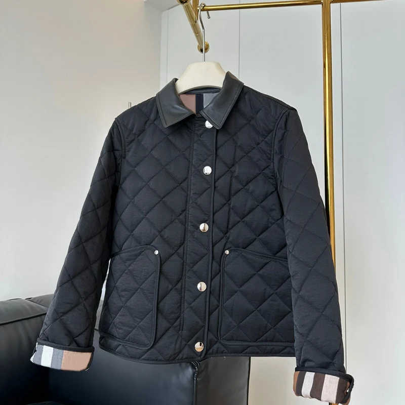 Damen Modische Steppjacke mit eleganter Lederkragen Nord Taschen
