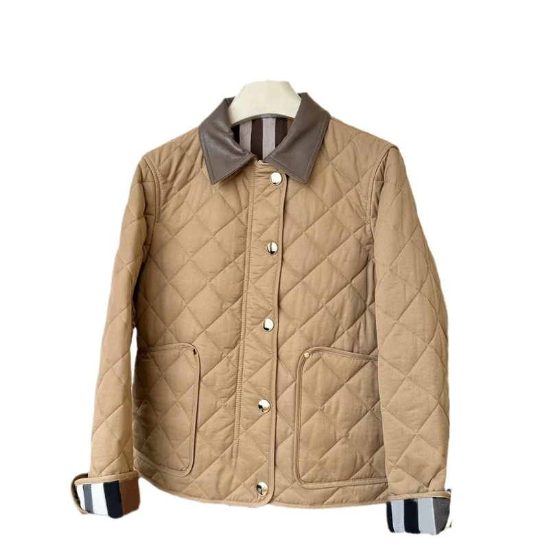 Damen Modische Steppjacke mit eleganter Lederkragen Nord Taschen