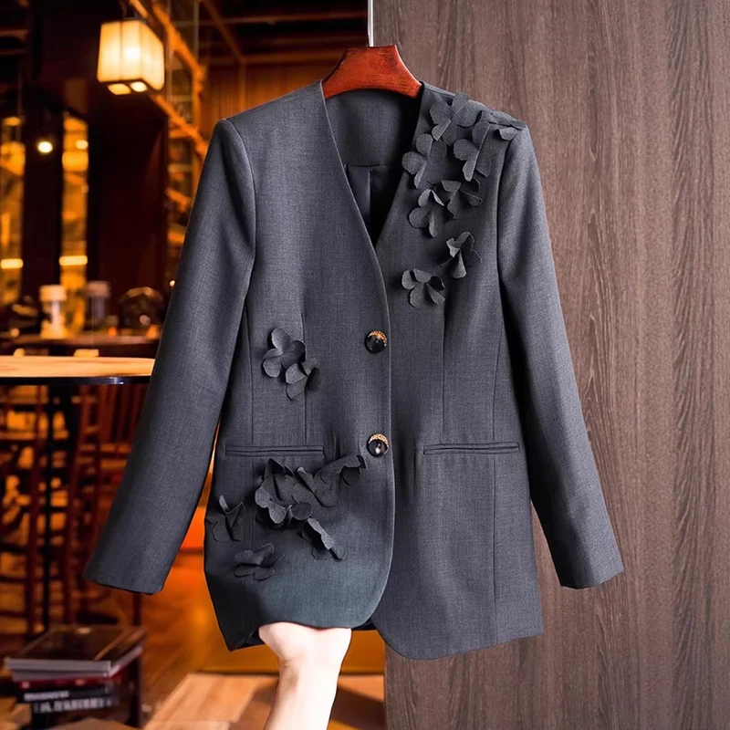 Damen Modischer Blazer mit 3D-Blüten-Details Nord Taschen