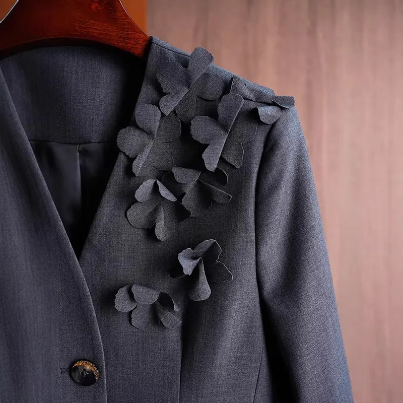 Damen Modischer Blazer mit 3D-Blüten-Details Nord Taschen