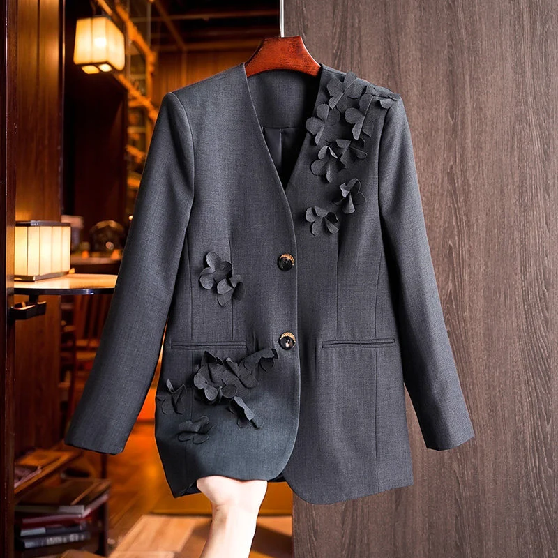 Damen Modischer Blazer mit 3D-Blüten-Details Nord Taschen