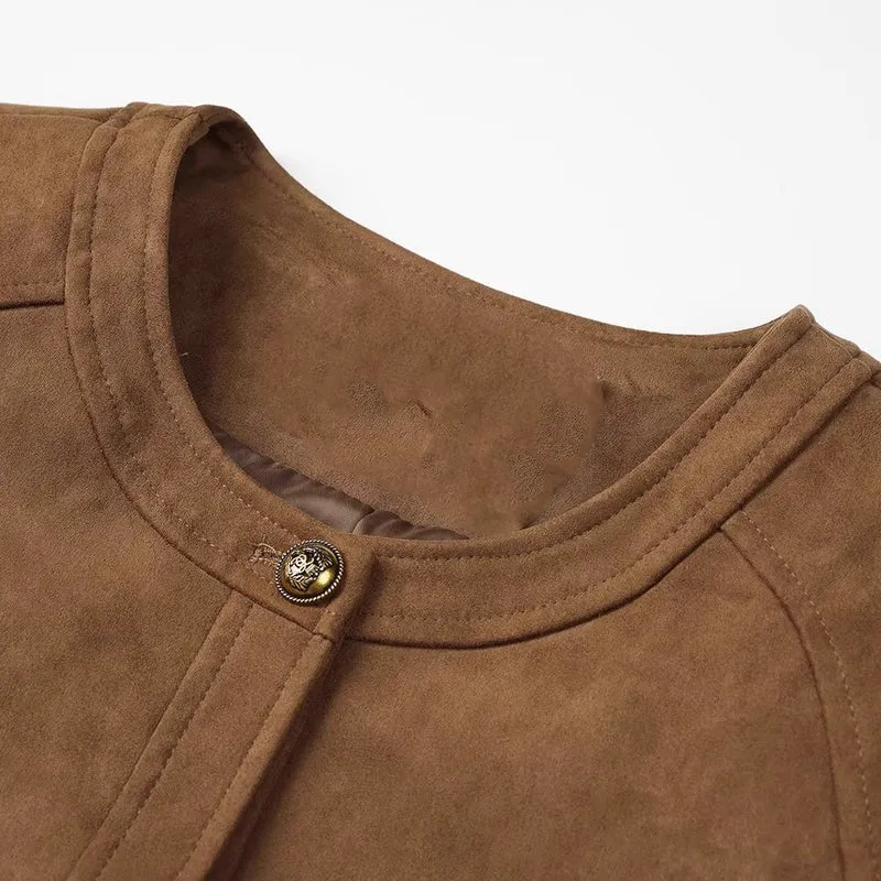 Damen Modische Wildlederjacke mit Taschen Nord Taschen