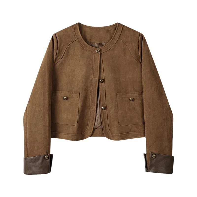 Damen Modische Wildlederjacke mit Taschen Nord Taschen