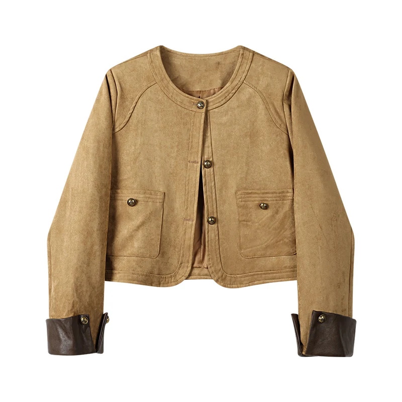 Damen Modische Wildlederjacke mit Taschen Nord Taschen